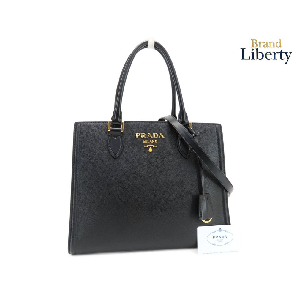 Prada Saffiano soft calf leather handbag shoulder bag tote Nero Black